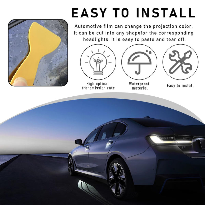 Car Light Tint Film, 46.8" × 11.8" Extra-Wide Waterproof Headlight Taillight Tint Wrap Roll, Self Adhesive Film Sticker Sheet for Car Headlight Tail Lights with Squeegee+Cutter (Light Black) Light Black