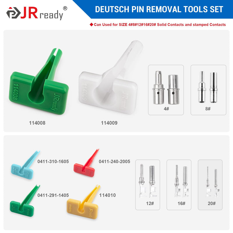 JRready ST5327 Deutsch Pin Removal Tool Kit for 4#8#12#16#20# Solid/Stamped Contacts 6-22 AWG, Plastic Terminal Release Tool Kit for Deutsch DT,DTM,DTP,HD Series Connector, 12PCS Extraction Tools 6-22awg