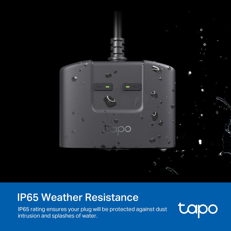 TP-Link Tapo Matter Outdoor Smart Plug, 2 Individual Outlets, IP65 Weather Resistance, Works with Apple Home, Alexa, Google Home, Long Wi-Fi Range, 2.4G Wi-Fi Only, ETL Certified (Tapo P400M) 2-Socket
