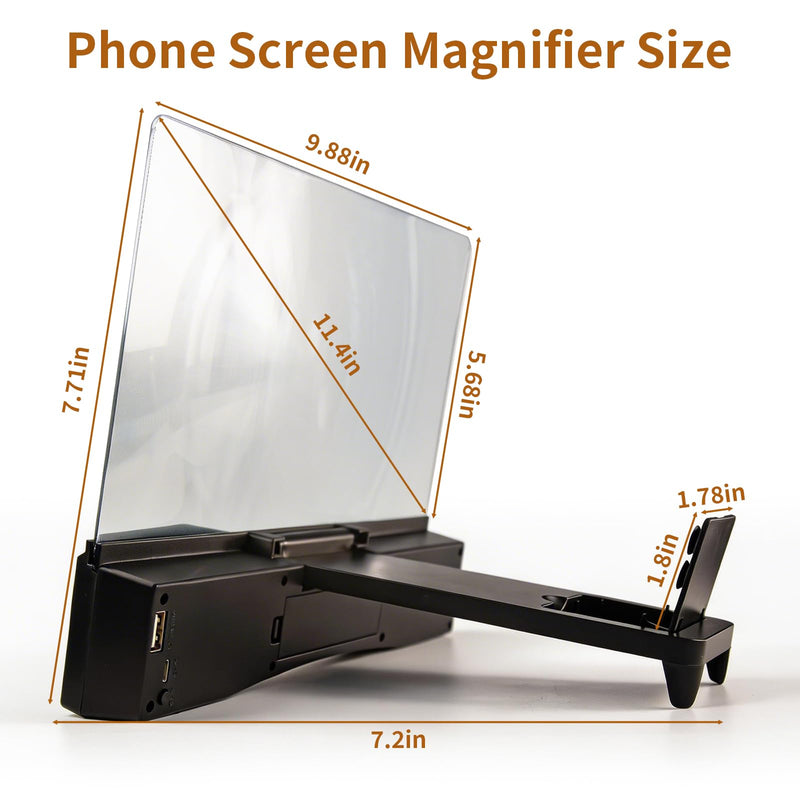 12" Phone Screen Magnifier with Speaker Mini 3D HD Foldable Amplifier for Movies & Gaming-Portable Home Theater Clear Audio,Supports All Smartphones for Family,Seniors,Travel F12