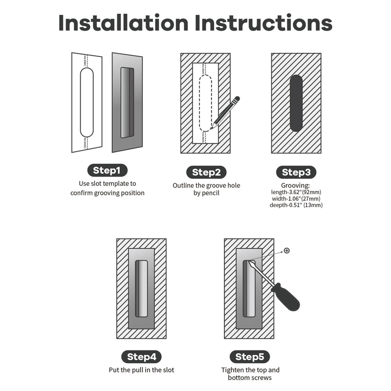 Lethato Brushed Silver Pocket Door Hardware Set, 6 Recessed Flush Finger Pull 3 Edge Pull, Stainless Steel Pocket Door Pull Rectangular Barn Door Hardware Door Handle - 3 Pack 3 Sets with Pull - Brushed Silver