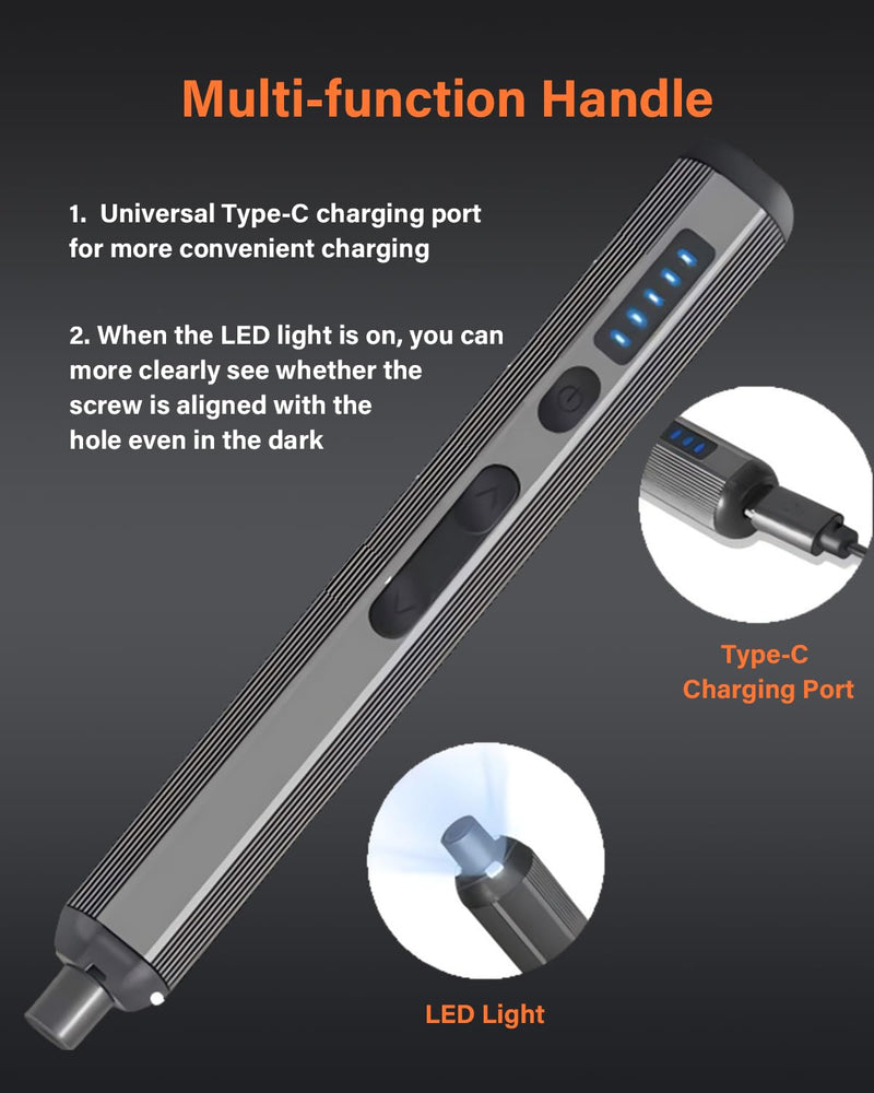 3.7v Mini Electric Screwdriver Set, Precision Screwdriver Set with 5 Torque Settings, LED Light, Magnetic Storage, Magnetizer, Repair Tool Kit for Electronics Phone Camera Laptop Watch