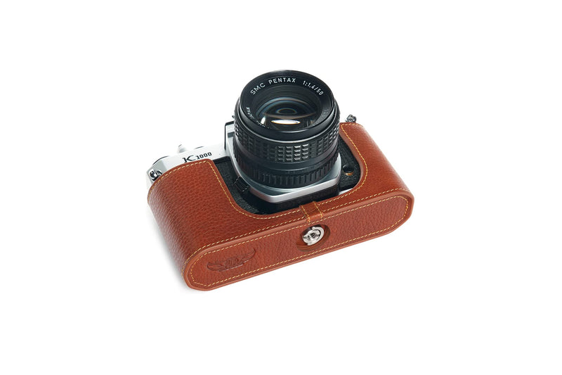 K1000 Case, BolinUS Handmade Genuine Real Leather Half Camera Case Bag Cover for Pentax Asahi K1000 Camera With Hand Strap (Brown) Brown