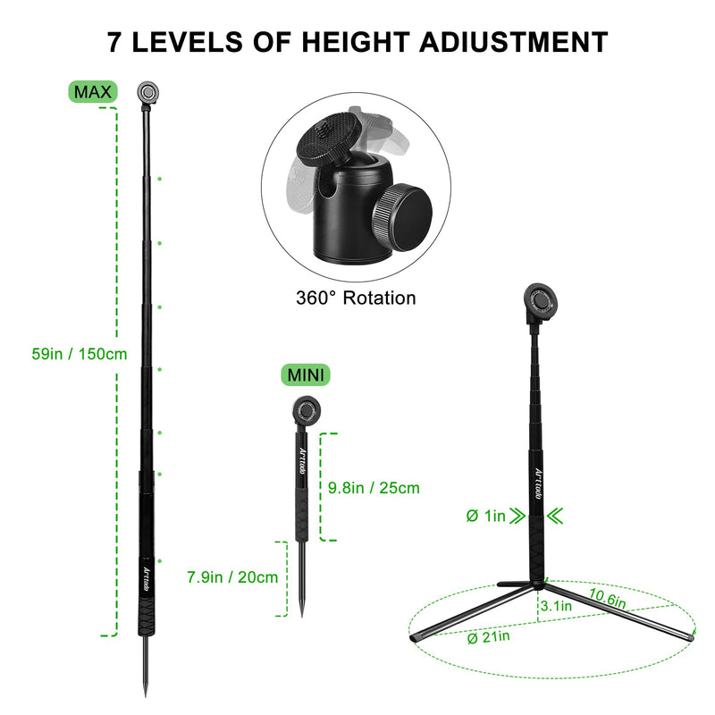 Golf Tripod & Monopod, Magnetic Mount and Adjustable Stick for Golf Swing | 9–59" Adjustable Height to Capture Every Swing Angle, Easy to install, Portable, Compatible with Phones or Cameras