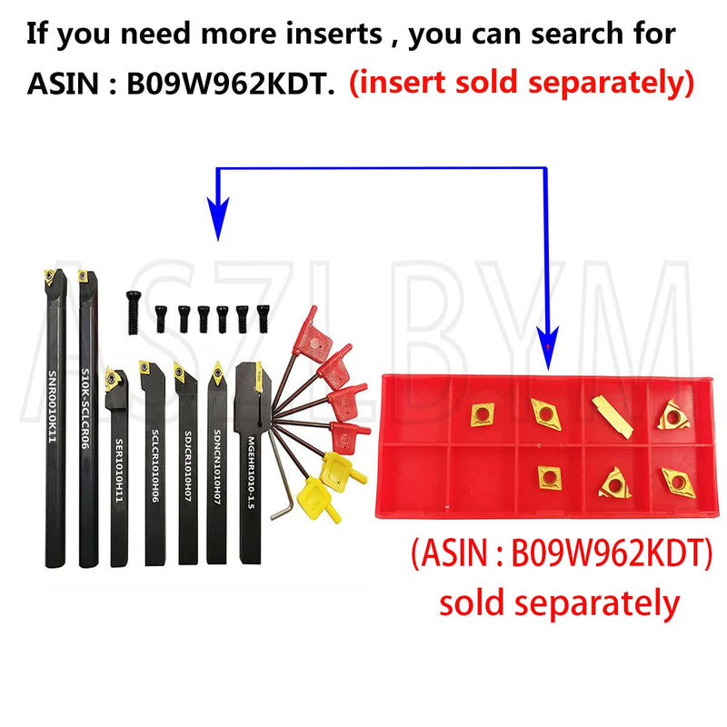 7PCS 3/8" Shank Indexable Carbide Lathe Turning Tool Holder Set Cutting Tools for Turning Grooving Threading Boring Bar with Carbide Turning Insert MGMN150-G CCMT21.51 DCMT21.51 11ER 11IR