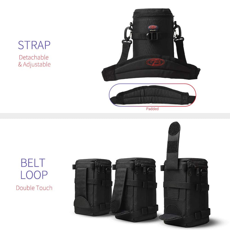 DSLR Camera Lens Case Pouch Bag for Lenses up to 4.33" x 6.70" | Lightweight Padded Lens Case with Zipper, Soft Lining & Carrying Strap, Protects Lenses from Dust, Scratches & Water BL-0006