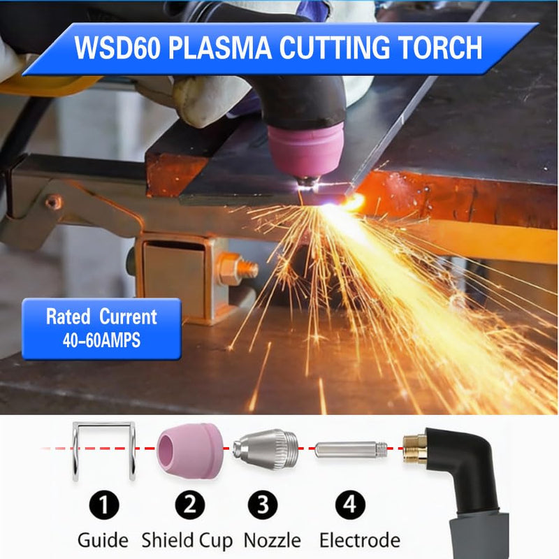Plasma Cutter Consumables 50PCS WSD60 AG60 Non-Touch Pilot Arc Plasma Cutting Torch WSD-60 Accessories Electrodes Tips Nozzles Guides Kit Suitable for CUT50P CUT60P CUT-50F Cutting Machine
