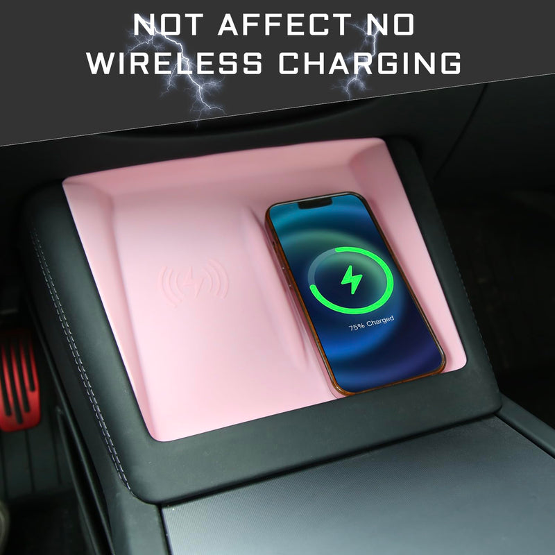 3PCS Center Console Accessories for Tesla New Model Y Juniper 2025 Model 3 Highland 2024 Cup Holder Insert, Screen Edge Protector Frame, Wireless Charger Mat Silicone, Pink New Model 3/Y