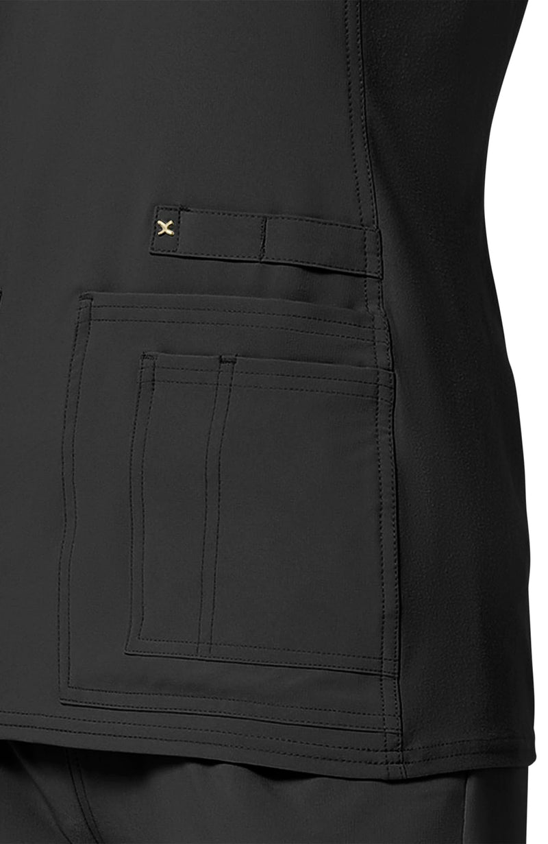 Cherokee Women's Medical Scrub Top Iflex V-Neck Knit Panel Top - CK605 Medium Black