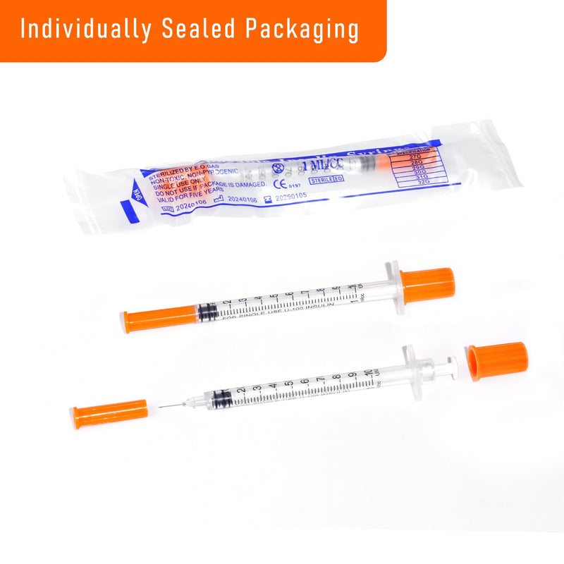 100pack 1cc Syringes with 32G 1/4 Inch-6mm U-100 Accurate Measuring for Liquid Individually Sealed Packaging 1ml-32g-6mm-100pcs