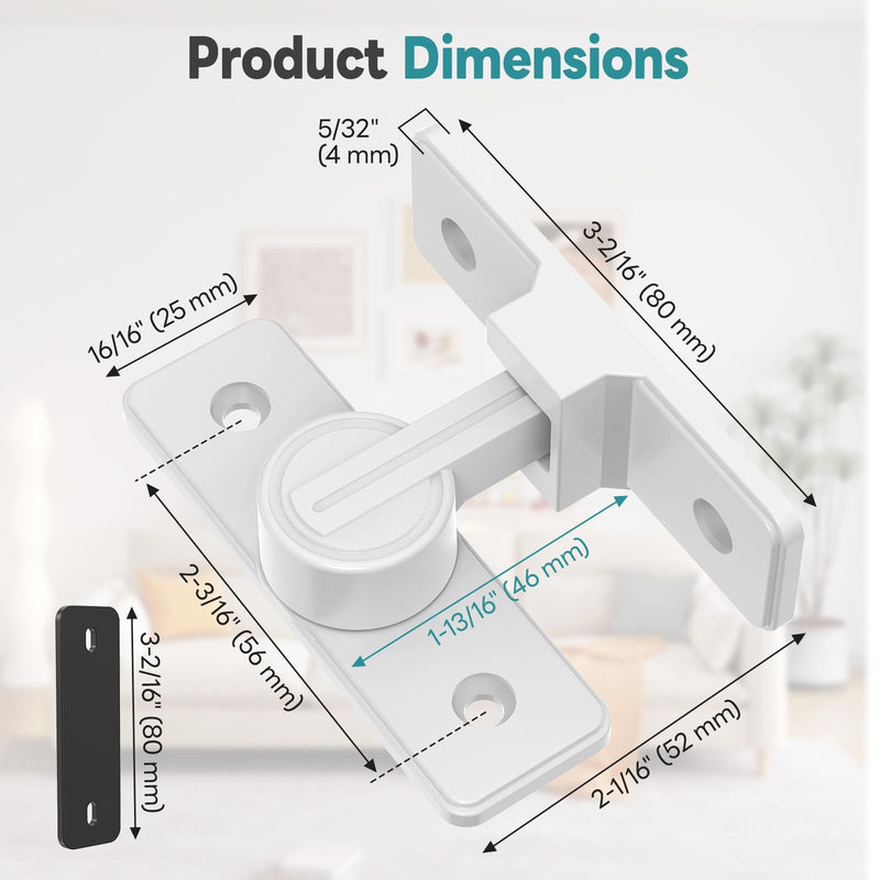 Heavy Duty 90 Degree Barn Door Lock, Zinc Alloy Security Sliding Door Latch for Barn, Garden, Bathroom, Fence, Shed - Anti-Rust and Robust (White-2 Pcs) White-2 Pcs