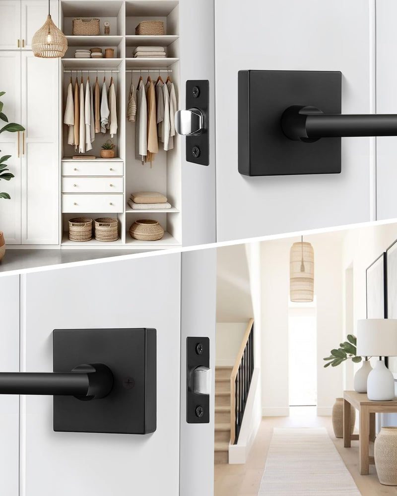 Goldenwarm Black Door Handle Interior, Passage Matte Black Closet Door Handle, Square Black Door Lever Interior for Hallway (1 Pack) 1