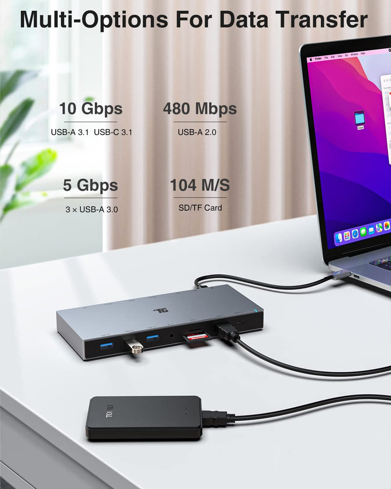 Tiergrade 15-in-1 Docking Station, 4K Triple Display Dock with 2HDMI&DP, 100W PD Charging, 10Gbps USB-C/USB-A Data Trasfer, 3USB-A Ports with 5Gbps, SD/TF, LAN, Audio for MacBook/USB-C Windows
