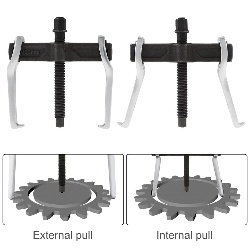 4 Inch CR-V 2-Jaw Gear Puller, Adjustable Bearing Puller Gears, Reversible Removal Tool for External Internal Pulling, Single Hook Two Claws Puller Tool Separate Lifting Device