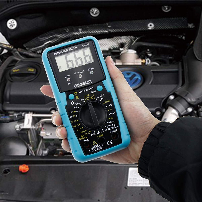 allsun Automotive Multimeter DMM DC Volt Ohm Temp Frequency Diode & Continuity Tester Automotive Diagnosis Tester Test RPM Dwell Angle