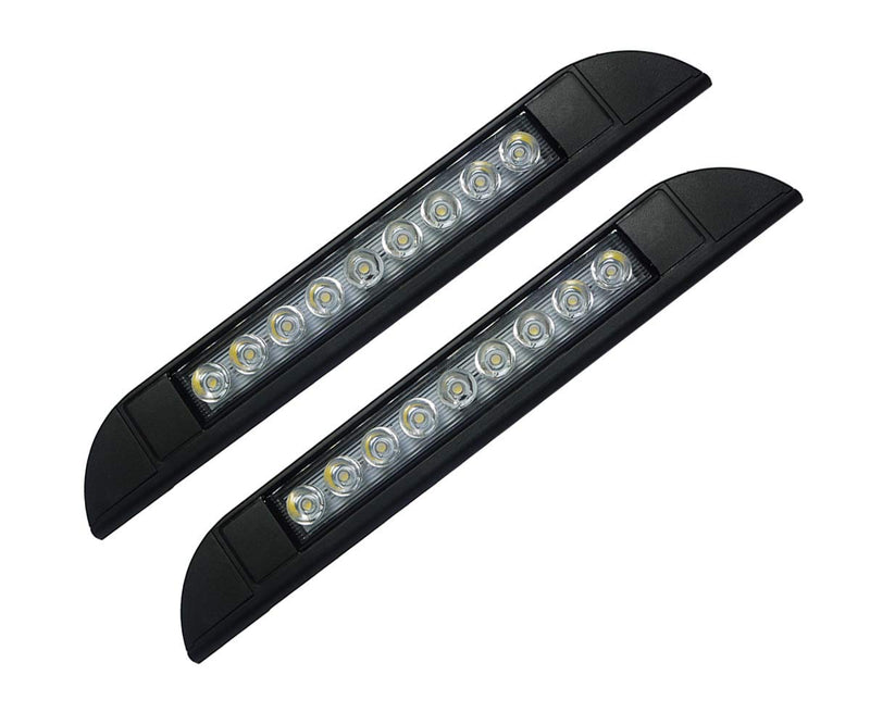 10" RV Camper LED Awning Porch Utility Light Fixture, 40° Down Angle Beam, 6000K Cool-White Super Bright, 12V/24V DC, High Light-Output Low Ampere Draw, Plastic Housing Black Finish, 2-Pack