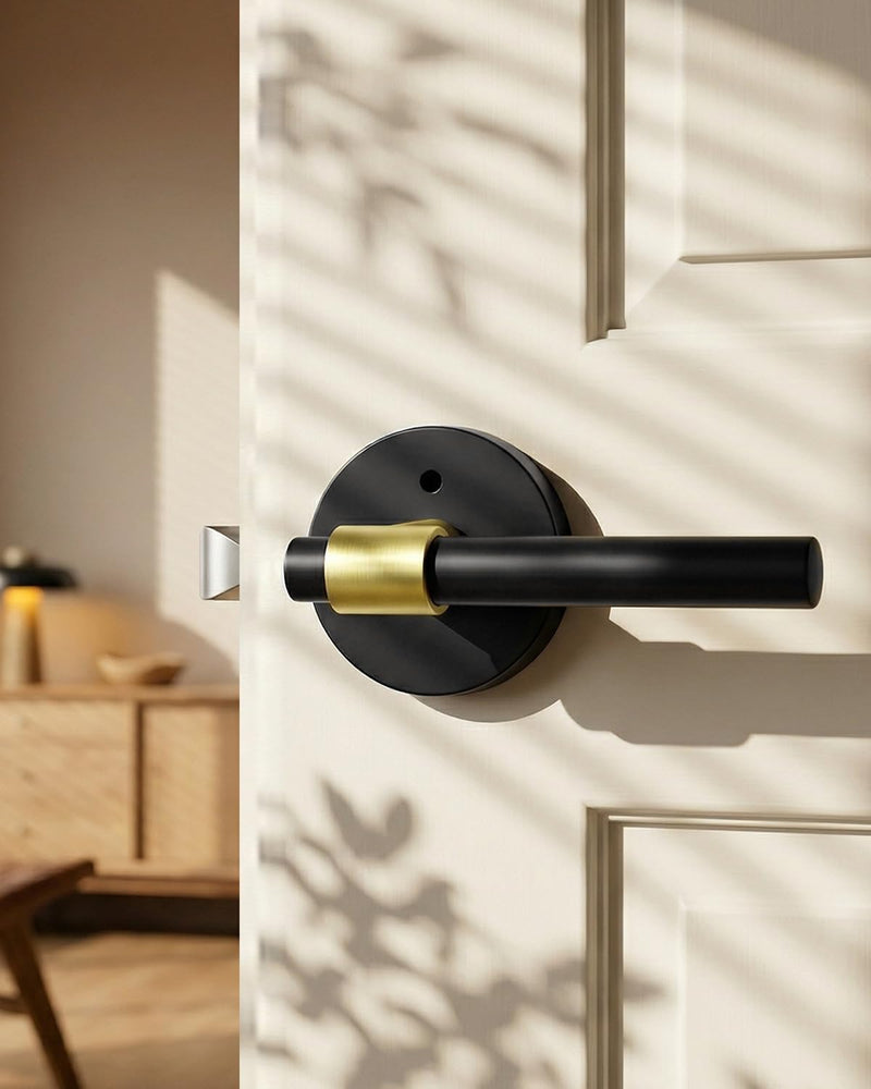 Goldenwarm 1 Pack Black and Gold Interior Door Handle, Privacy Lever Door Handle, Matte Black Interior Door Lever Pack, Black and Gold Door Handles Interior for Bedroom, Bathroom