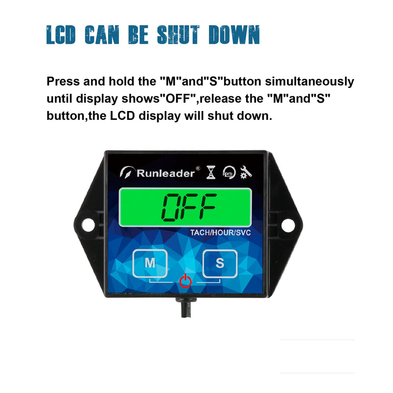 Digital Hour Meter Tachometer Maintenance Reminder Backlight Battery Replaceable for Small Gasoline Engine Lawnmower Snowblower Generator（Wire Length 10ft）