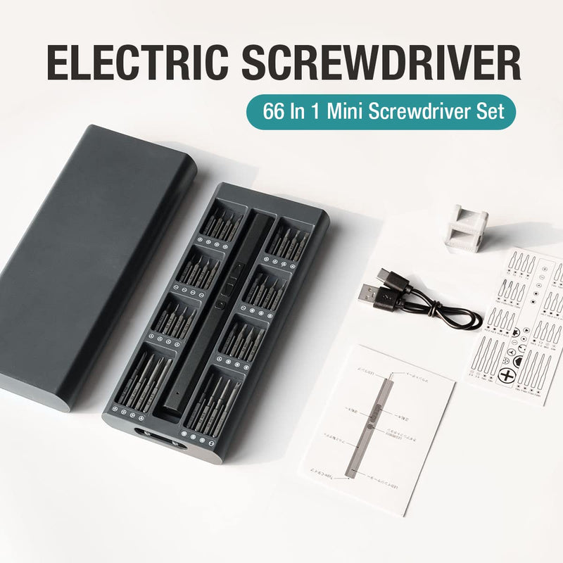 EFAITHFIX Mini Electric Screwdriver, 66 in 1 Precision Screwdriver Set Rechargeable Cordless Precision screwdriver Kit 64 Magnetic Bits Power Portable Repair Tool with LED Light for Phone Laptop Watch