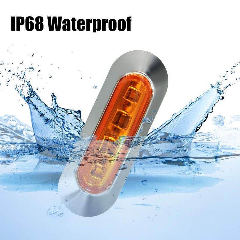 ALFU 10PCS Amber DC12V-24V 4 LED Side Marker Indicator Lights Lamp Front Rear Tail Clearance Lamp Interior Lights with Chrome Bezel Universial for Auto Car Bus Truck Lorry Trailer Boat Deck Courtesy Amber(10PCS)