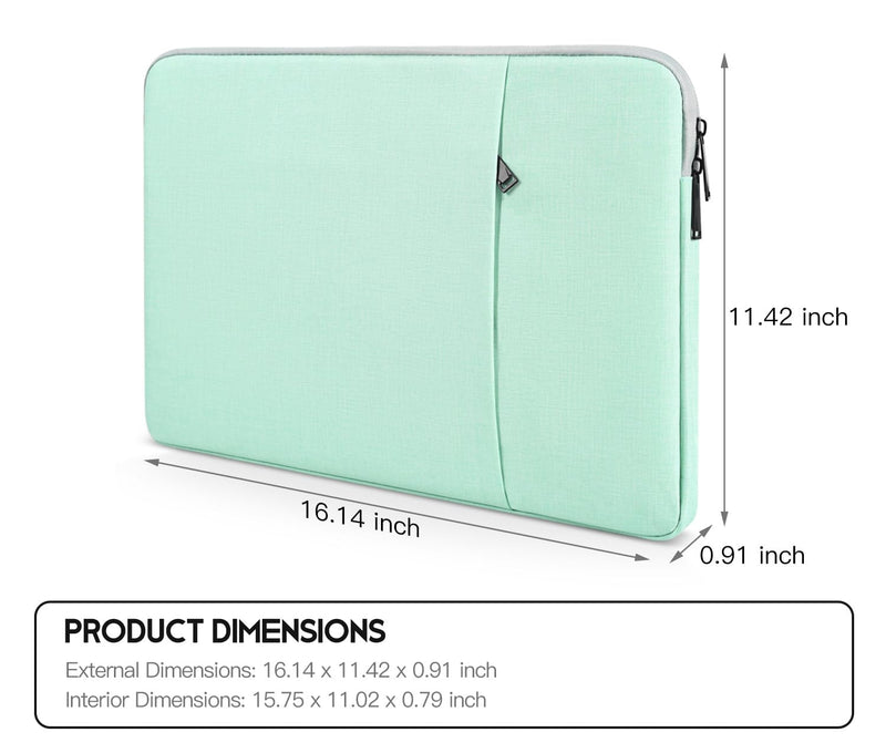 Laptop Sleeve Case 15.6 16 inch, Shockproof Protective Computer Carrying Cover with Accessory Pocket, Water-Resistant Travel Laptop Bag for HP, Dell, Lenovo, Acer, ASUS, Chromebook -Mint Green 15.6 Inch Mint Green