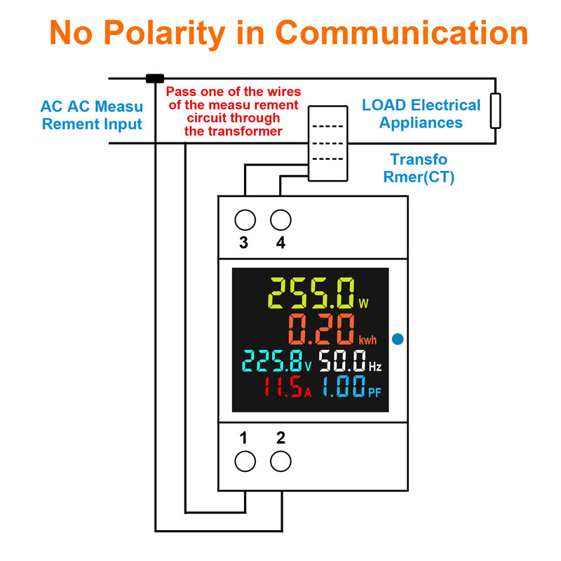 Electricity Single Phase Energy Meter Tester Electricity Usage Monitor AC 110V 40V-300V 100A Ampermeter Power Voltmeter Ammeter Voltage Amps Watt Kwh Frequency Power Factor Multimeter - External CT AC 40V-300V