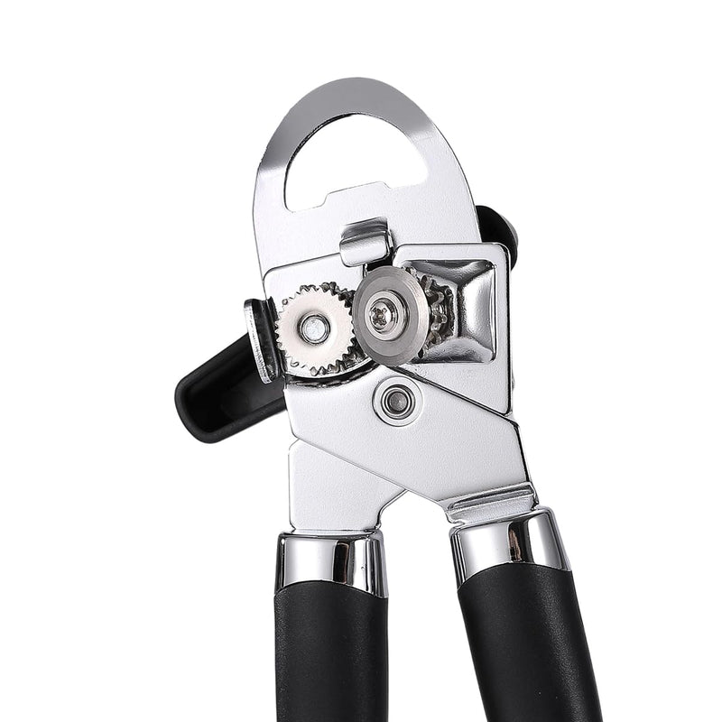 2025 Upgrade 3-in-1 Manual Can Opener with Bottle Opener & Milk Powder Opener, Effortless Operation, Soft Grip Handles, Easy to Turn, Heavy Duty Can Openers for Seniors - Remove Lid with Magnet, Black