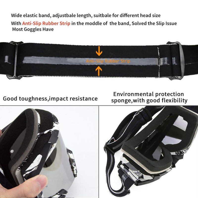 Motocross Goggles Dirtbike ATV Motorcycle Anti-UV Motorbike Ski Goggles Anti-Slip Strap Nose Cover Fit Glasses & Helmet Gray