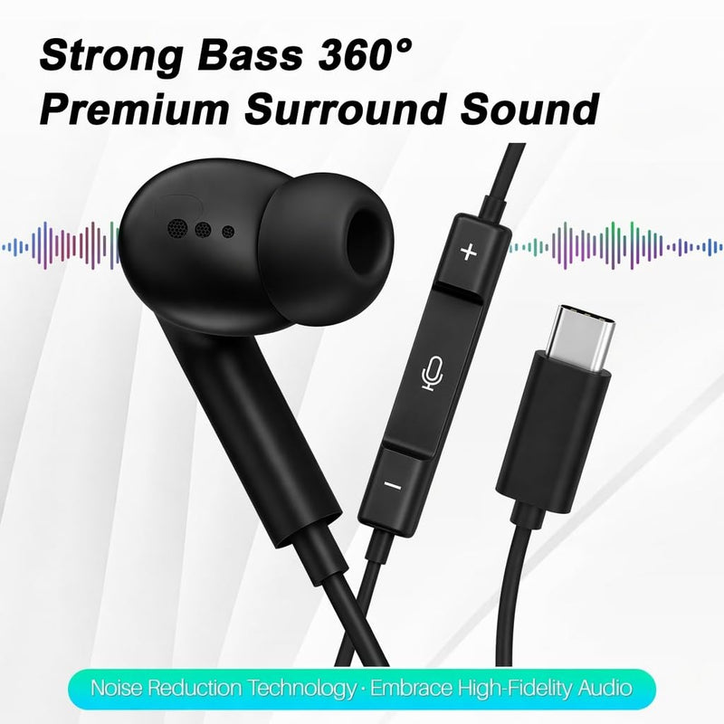 [Apple MFi Certified] USB C Headphones for iPhone 17 16 15 Pro,Wired Earbuds with Mic & Volume Control,Noise Cancelling Type C Earphones in-Ear for iPad Pro/Air,Galaxy S25 26 Ultra,Pixel 9,MacBook C black