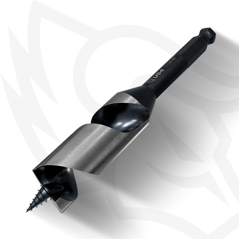 US4 Ship Auger Drill Bit 1-1/8" x 6" x 6 Inch - Heavy Duty Carbon Steel Wood Boring Bit with Hex Shank for Power Drills 1-1/8" x 6"