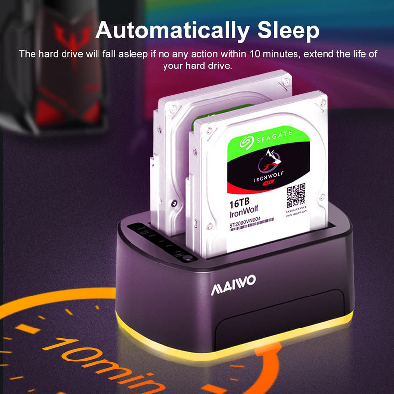 MAIWO Dual Bay RGB SATA to USB 3.0 Hard Drive Docking Station with Offline Clone, Duplicator for 2.5 and 3.5 Inch HDDs and SSDs, UASP Supported, Black