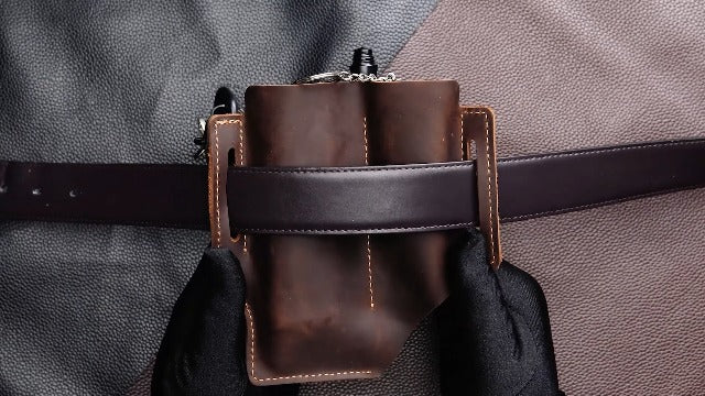 Leather Multitool Sheath for EDC Tools, Flashlight, Pen, Everyday Carry B23 Coffee