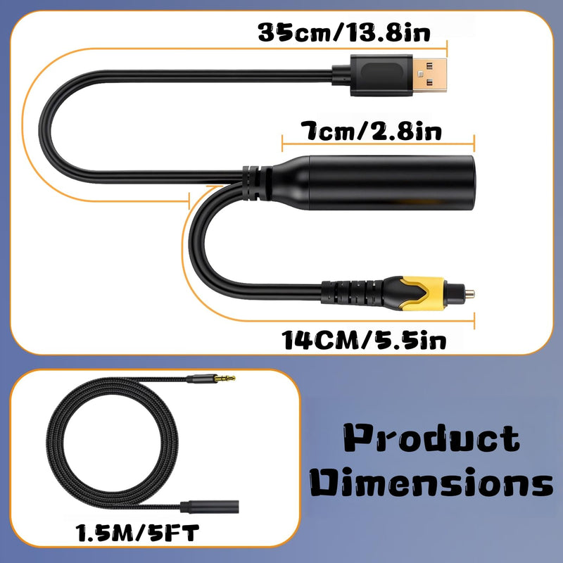 192KHz DAC Optical to 3.5mm Female Converter,Optical Audio Cable to AUX Cable Adapter,Digital to Analog Audio Converter for HDTV DVD Set-top Boxes (Unidirectional O-ptical to A UX) Aux Cable - 5FT 1