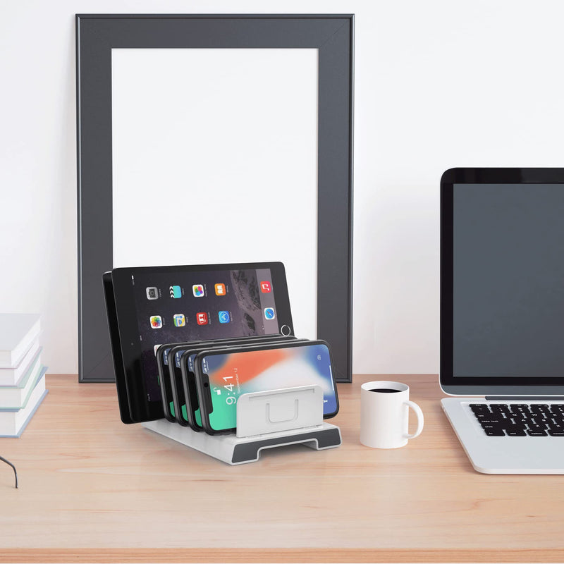 Unitek Adjustable Universal Multi Device Organizer Dock Stand Holder Compatible for iPhone, iPad, Kindle, Fire Tablet, Samsung Galaxy, Google Nexus, Pixel, All Electronic Devices-No Charging Port White, Organizer Stand