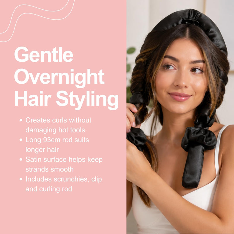 Heatless Curler Set for Long and Short Hair, Satin Hair Roller with Clip and 2 Scrunchies, No Heat Curling Rod, Overnight Waves for Women and Teenage Girls, Pink or Black