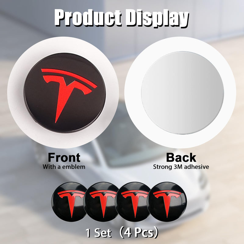 Wheel Cover Center Emblem Sticker for Tesla Model 3 Model Y Hubcaps Wheel Rim Cover Red Emblem & Gloss Black Background (4PCS) (Black& Red) Black & Red