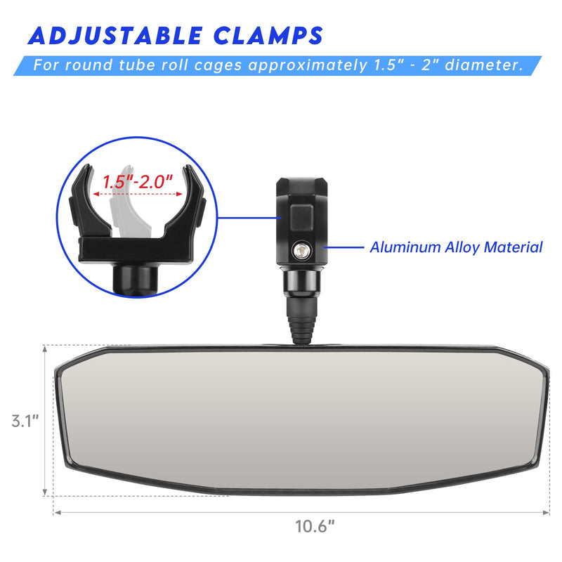 UTV Rear View Mirror,SXS UTV Mirrors HD,360°Adjustable Angle for 1.5" to 2.0 inch Round Roll Cage,Compatible with Polaris RZR,Honda Pioneer,Kawasaki KRX/Mule,Yamaha,Talon,Can Am X3,CFMOTO