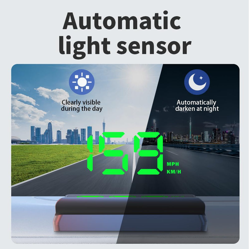 W2 Green USB Car HUD Heads Up Display, 3.5" Large Screen Auto Dimming Windshield Projector with Sunshade, GPS Speedometer for All Cars, Plug and Play