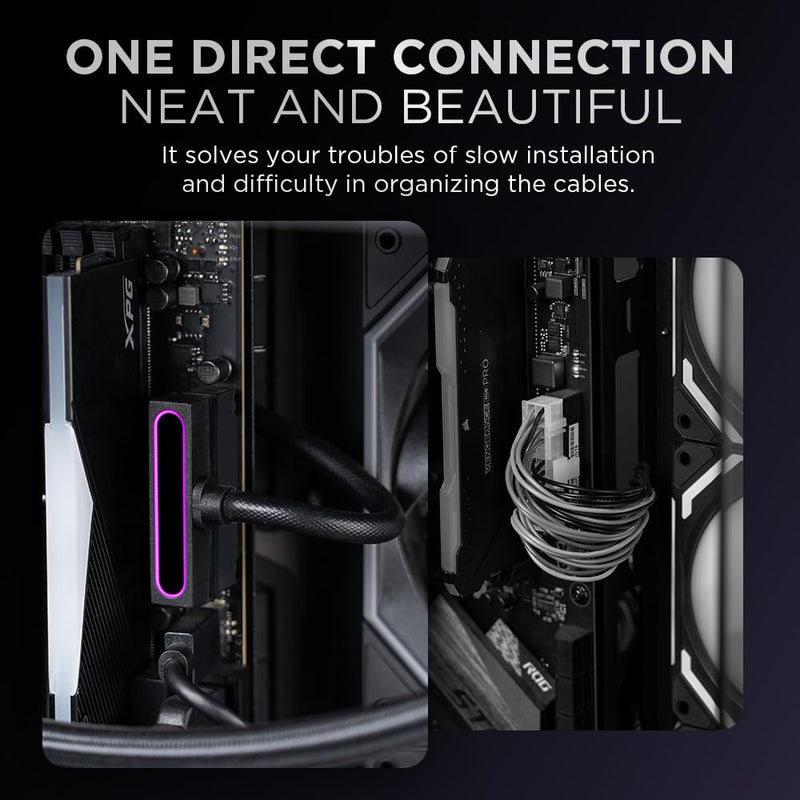 Hydra-24PIN PC PSU Extension Cable ARGB LED, Copper Wire Motherboard Power Extension Cable Integrated Minimalist Design, 2000W Power (Whole Set) Male to Female (Black) Black