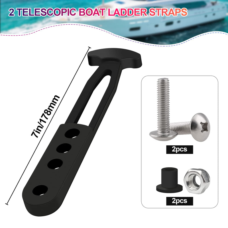 2 Pack Boat Telescoping Ladder Rubber Strap, Boarding Fixed Lock Belt Adjustable 4-Hole Installation for Pontoon Boat Yacht Roof RV Folding Ladder 2 Pack, Black