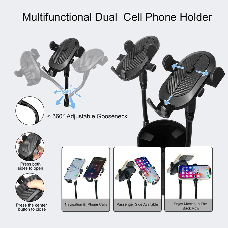 JINKEY Dual Cup Holder Phone Mount for Car，2-in-1 Adjustable Gooseneck Cradle with 360° Rotation Heavy Duty Universal Automobile Stand for Most 4"-6.7" i-Phone Mobile-Phone Holder | 2-in-1 Adjustable Gooseneck Cradle, 360° Rotation, Heavy Duty Universa...