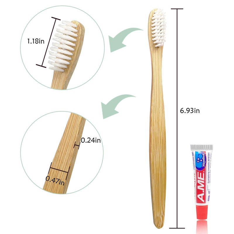 DincherBel Bamboo Toothbrushes Kit Bulk, Disposable Toothbrushes with Toothpaste(6g), Individually Wrapped Toiletries Amenities for Hotel, Airbnb, Homeless, Shelter, Camping and Travel (50 Pack) 50 Pack(Bamboo)
