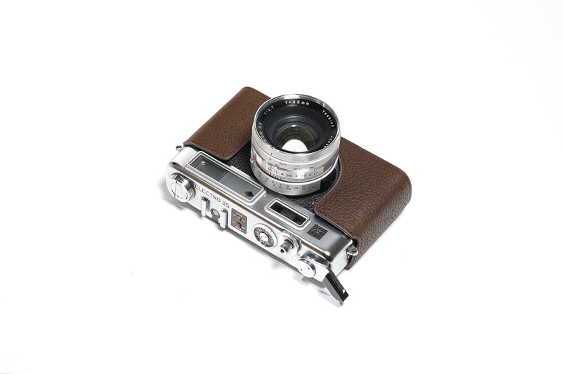 Electro 35 GSN Case, Handmade Genuine Real Leather Half Camera Case Bag Cover for Yashica Electro 35 GSN Film Camera With Hand Strap (Coffee) Coffee