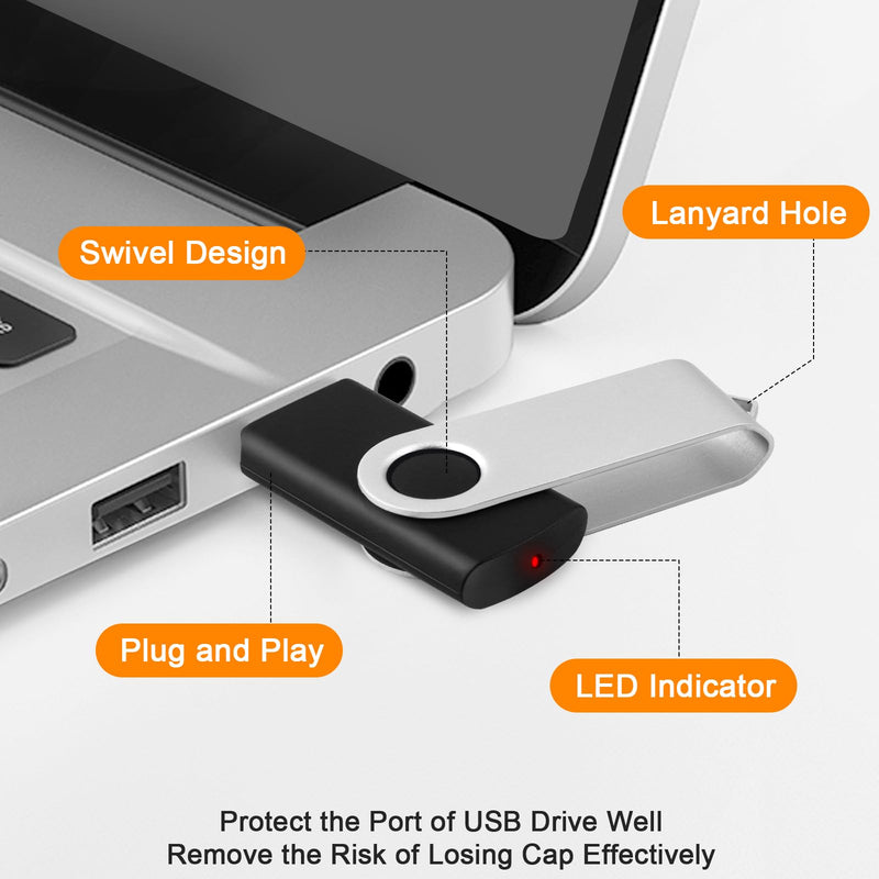 64 GB USB Flash Drives 2 Pack Thumb Drive Memory Stick Pendrive Jump Drives | 360° Swivel Jump Drive Photo Stick with Lanyard, Portable USB 2.0 Storage Flash Drive for Computer Office Student Data Backup Black 64 GB