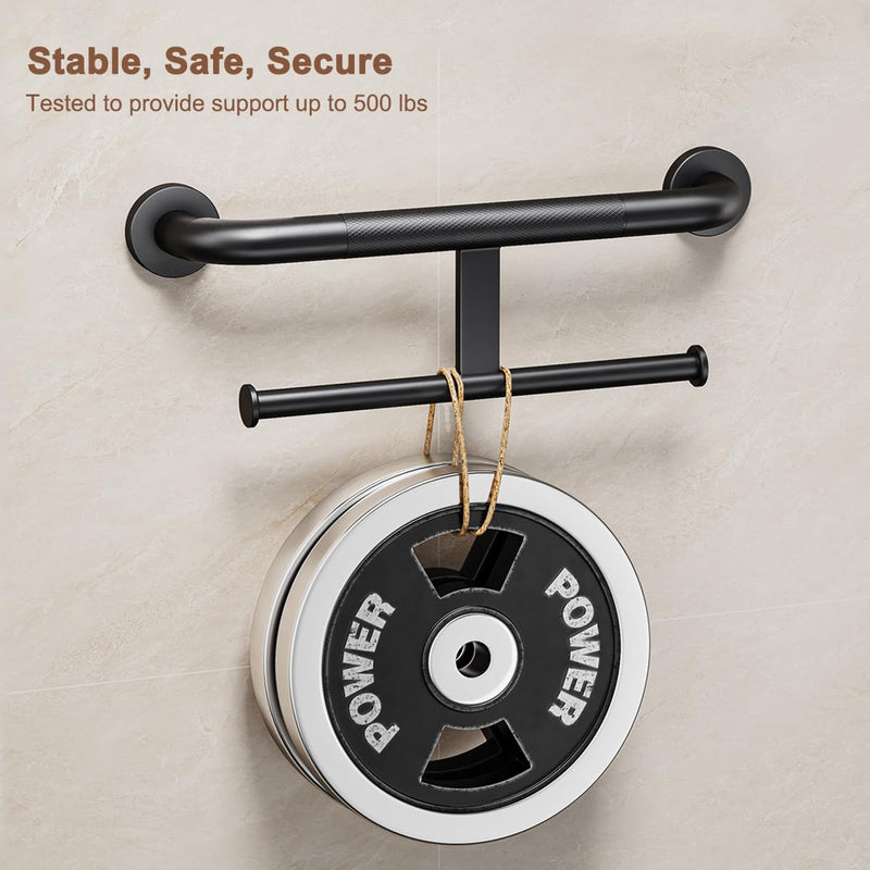 FANHAO Shower Grab Bar w/Double Toilet Paper Roll Holder 18 Inch, 2-in-1 Safety Assist Bar Balanced Support Handle, Stainless Steel Wall Mounted Bathroom Handicap Grab Bar for Senior Elderly Disabled