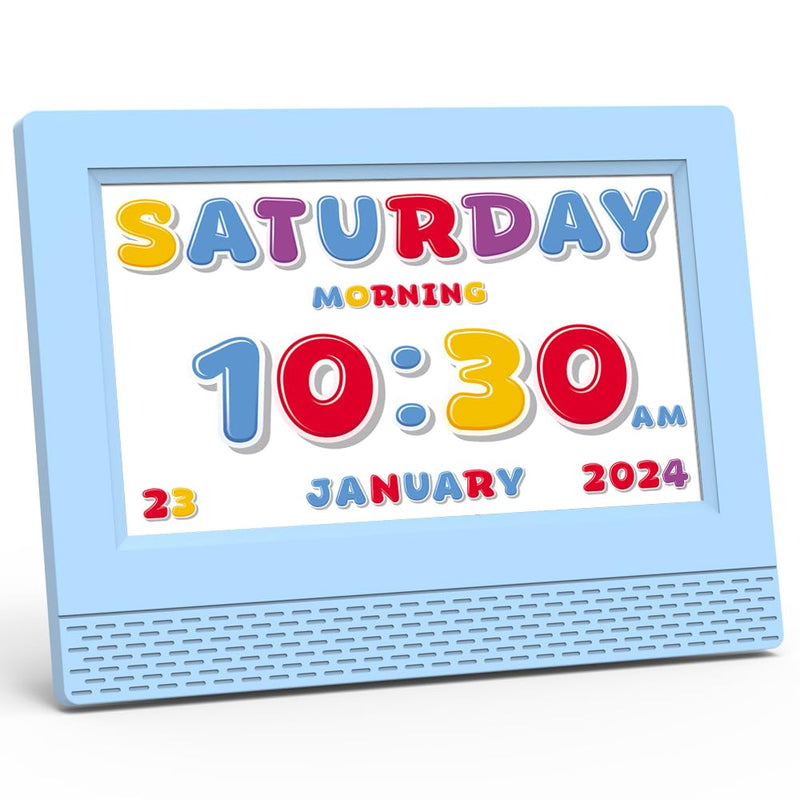 Kids Digital Alarm Clock Colorful, 7" Large LED Time Display Children's Sleep Trainer, Eye-Caring Digital Clock for Girls Boys Bedrooms Bedside, 17 Alarm Clock Settings Easy to Use Kids Birthday Gift Blue