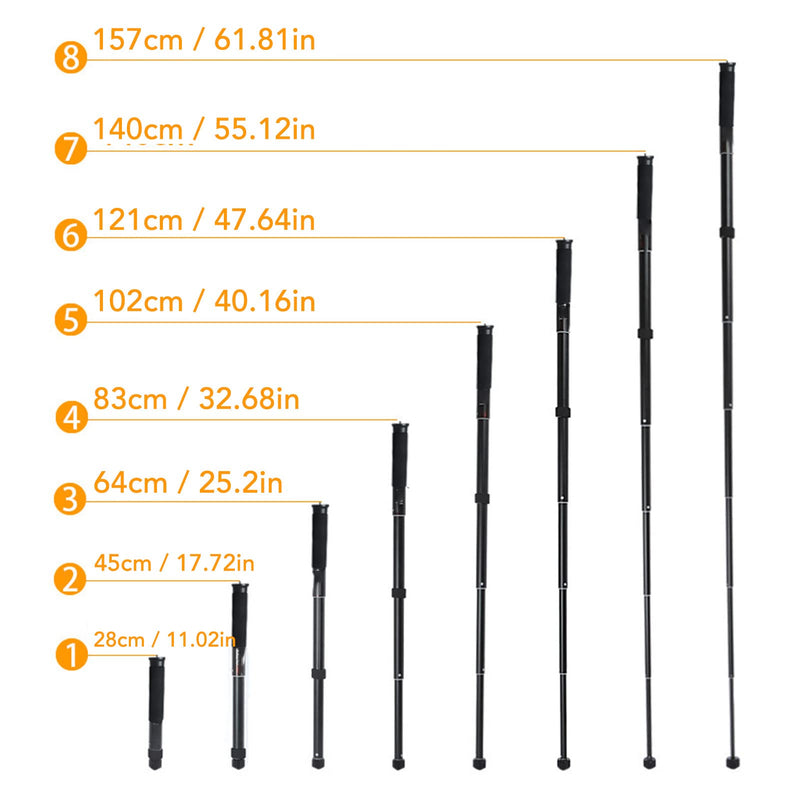 62 Inch Camera Monopod, 8 Sections Aluminum Camera Camcorder Monopod 157cm / 61.81in Portable Travel Selfie Stick DSLR Monopod, Trekking Pole for Hiking Camping