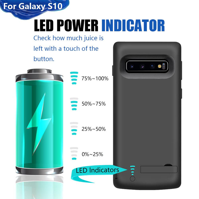 Battery Case for Samsung Galaxy S10, 5000mAh Rechargeable Extended Battery Charger Case, Adds 1.5X Extra Juice (6.1 Inches) Black