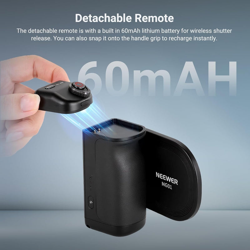 NEEWER Magnetic Phone Camera Grip Compatible with MagSafe iPhone Samsung Wireless Charging, Ergonomic Handle Holder with 3500mAh Battery & Detachable Remote for Tripod Mount Video Recording, MG01