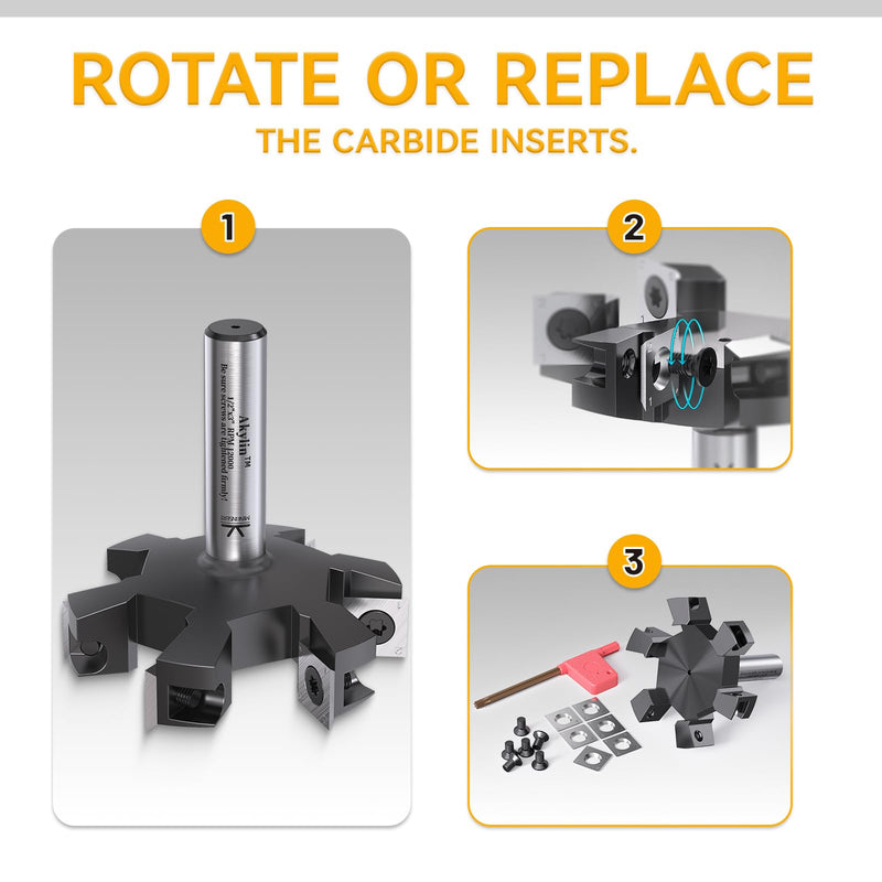 CNC Slab Flattening Router Bit 1/2 Shank,3" Cutting Dia.Heavy Duty Surfacing Router Bits-6 Wings Milling Cutter, Carbide Insert Planer Bit for Wood Spoilboard Planing,Bottom Cleaning 3"d*6 Wings